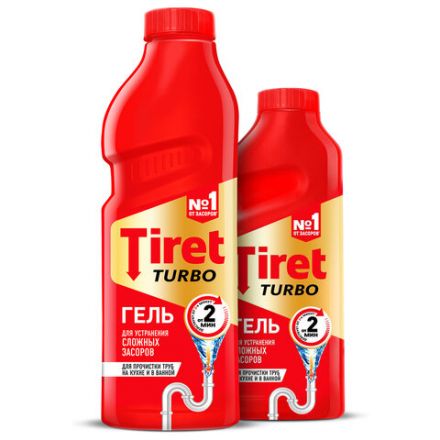 Средство для прочистки канализационных труб 1 л, TIRET (Тирет) "Turbo", гель, 8147377