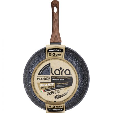 Сковорода LARA GRANIT PALERMO ков. алюм. 26х5 см, ИНД., 4,2мм LR01-55-26