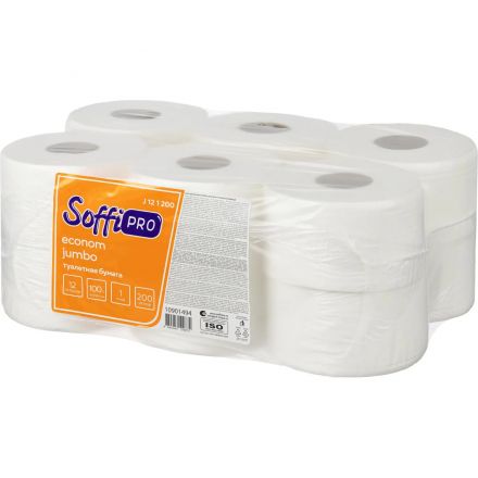 Бумага туалетная д/дисп SoffiPRO Эконом 1сл бел 200м 12рул/уп_10901494_СПБ