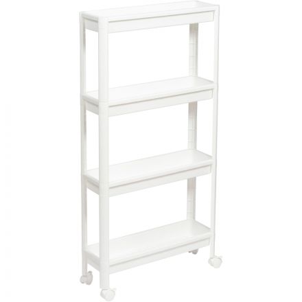 Этажерка М_VIKEA узкая 4-х ярусная на колесах, белый