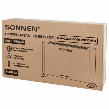Обогреватель-конвектор SONNEN ONYX-1000.1, 1000 Вт, Х-образный нагревательный элемент, белый, сделано в России, 457629
