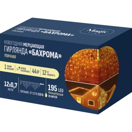 Гирлянда светодиодная 195 LED ламп, размер 1200х70 cм,тепл.белый,1реж.96278 Гирлянда светодиодная 195 LED ламп, размер 1200х70 cм,тепл.белый,1реж.96278
