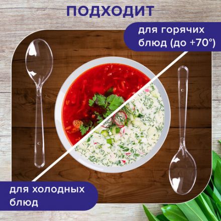 Ложка столовая одноразовая пластиковая 180 мм, прозрачная, КОМПЛЕКТ 50 шт., ЭТАЛОН, WELDAY (ВЭЛДЭЙ), 607835