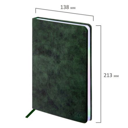 Ежедневник датированный 2026 А5 138х213 мм, BRAUBERG "Ice", под кожу, темно-зеленый, 117391 Ежедневник датированный 2026 А5 138х213 мм, BRAUBERG "Ice", под кожу, темно-зеленый, 117391