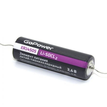 Батарейка GoPower 14505 PC1 Li-SOCl2 3.6V с выводами (1/10/500) Батарейка GoPower 14505 PC1 Li-SOCl2 3.6V с выводами (1/10/500)