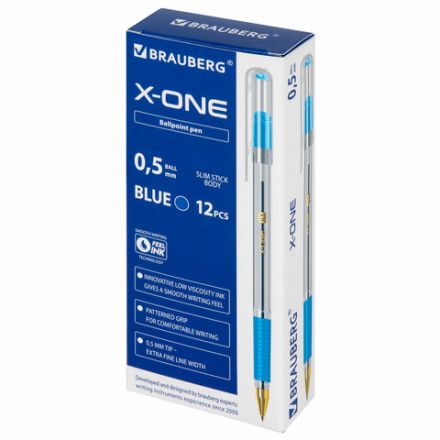 Ручка шариковая с грипом BRAUBERG "X-ONE", СИНЯЯ, корпус прозрачный, узел 0,5 мм, линия письма 0,35 мм, 143985 Ручка шариковая с грипом BRAUBERG "X-ONE", СИНЯЯ, корпус прозрачный, узел 0,5 мм, линия письма 0,35 мм, 143985