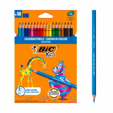 Карандаши цветные BIC "Kids ECOlutions Evolution", 18 цветов, пластиковые, заточенные, европодвес, 937513 Карандаши цветные BIC "Kids ECOlutions Evolution", 18 цветов, пластиковые, заточенные, европодвес, 937513