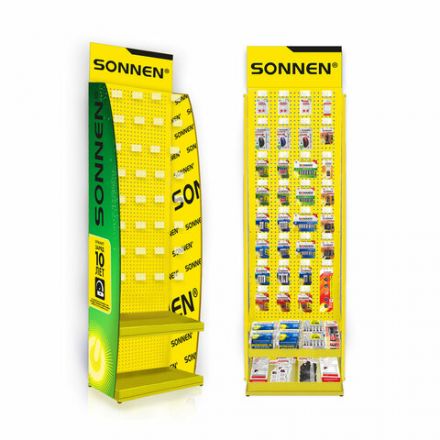 Стойка для размещения товара напольная SONNEN, 205x60x50 см, 32 крючка, 2 полки, металл, 504995 Стойка для размещения товара напольная SONNEN, 205x60x50 см, 32 крючка, 2 полки, металл, 504995