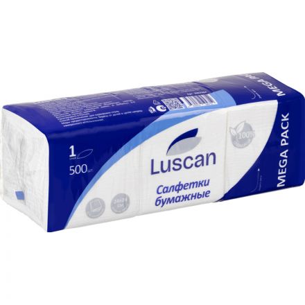 Салфетки бумажные Luscan Megapack 1 сл 24х24 белые 500 шт/уп