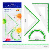 Набор чертежный большой BRAUBERG "FRESH ZONE" (линейка 30 см, 2 треугольника, транспортир) с салатовой шкалой, 210764 Набор чертежный большой BRAUBERG "FRESH ZONE" (линейка 30 см, 2 треугольника, транспортир) с салатовой шкалой, 210764