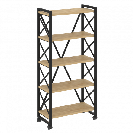 Loft Стеллаж на колесных опорах-5 полок VR.L-MST.K-5.8 Тиквуд светлый/Чёрный металл 800*400*1704