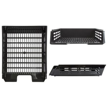 Лоток горизонтальный для бумаг BRAUBERG "Basic", А4 (360х270х75 мм), с пазами, сетчатый, черный, 237011