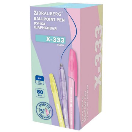 Ручка шариковая BRAUBERG "X-333" PASTEL, СИНЯЯ, корпус тонированованный ассорти, узел 0,7 мм, линия письма 0,35 мм, 142830