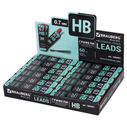 Грифели запасные 0,7 мм, HB, BRAUBERG, КОМПЛЕКТ 20 шт., "Black Jack", 180451 Грифели запасные 0,7 мм, HB, BRAUBERG, КОМПЛЕКТ 20 шт., "Black Jack", 180451