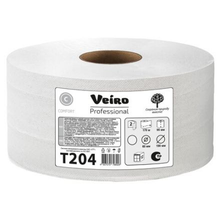 Бумага туалетная 170 м, VEIRO Professional (Система T2), КОМПЛЕКТ 12 шт., Comfort, 2-слойная, T204 Бумага туалетная 170 м, VEIRO Professional (Система T2), КОМПЛЕКТ 12 шт., Comfort, 2-слойная, T204