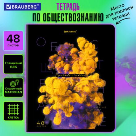 Тетрадь предметная PIGMENT 48 л., глянцевый УФ-лак, ОБЩЕСТВОЗНАНИЕ, клетка, подсказ, BRAUBERG, 404759 Тетрадь предметная PIGMENT 48 л., глянцевый УФ-лак, ОБЩЕСТВОЗНАНИЕ, клетка, подсказ, BRAUBERG, 404759