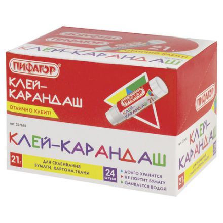 Клей-карандаш ПИФАГОР, 21 г, 227610 Клей-карандаш ПИФАГОР, 21 г, 227610