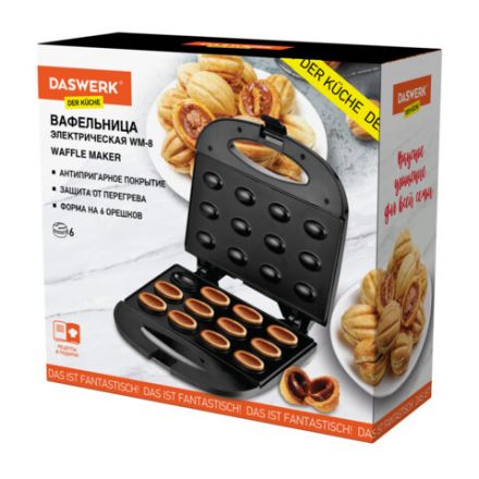 Электровафельница-орешница антипригарная, 6 орешков, 750 Вт, DASWERK (ДАСВЕРК), WM-8, 455655 Электровафельница-орешница антипригарная, 6 орешков, 750 Вт, DASWERK (ДАСВЕРК), WM-8, 455655
