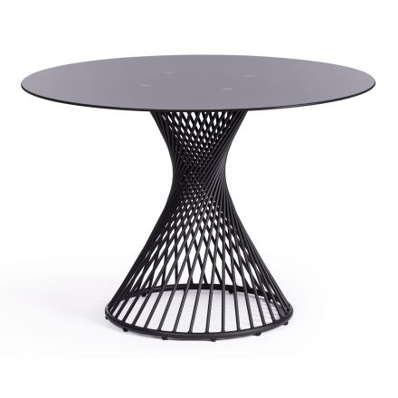 Стол Бертоя/Bertoia (мод.GT21) металл/стекло 8мм, черный, 110х110х75см