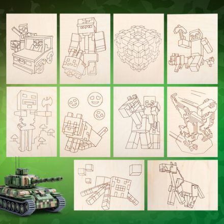 Заготовки деревянные для выжигания "Кубический мир", 5 шт., 10 рисунков, 15х21 см, BRAUBERG HOBBY, 665309 Заготовки деревянные для выжигания "Кубический мир", 5 шт., 10 рисунков, 15х21 см, BRAUBERG HOBBY, 665309