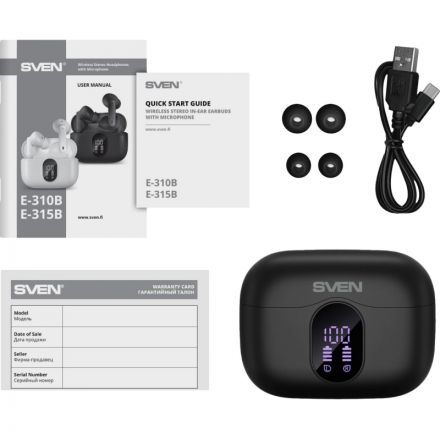 Наушники Sven E-315B, черный, Bluetooth, TWS, ANC, ENC Наушники Sven E-315B, черный, Bluetooth, TWS, ANC, ENC