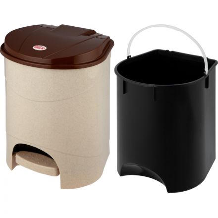 Ведро мусорное с педалью 19л пластиковое, бежевый мрамор