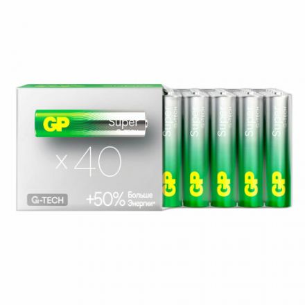 Батарейки КОМПЛЕКТ 40 шт., GP Super G-Tech AAА (LR03, 24А) алкалиновые, мизинчиковые, 24AA21-2CRSWC40