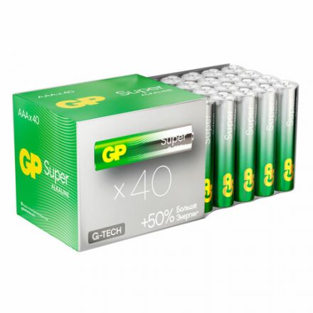 Батарейки КОМПЛЕКТ 40 шт., GP Super G-Tech AAА (LR03, 24А) алкалиновые, мизинчиковые, 24AA21-2CRSWC40
