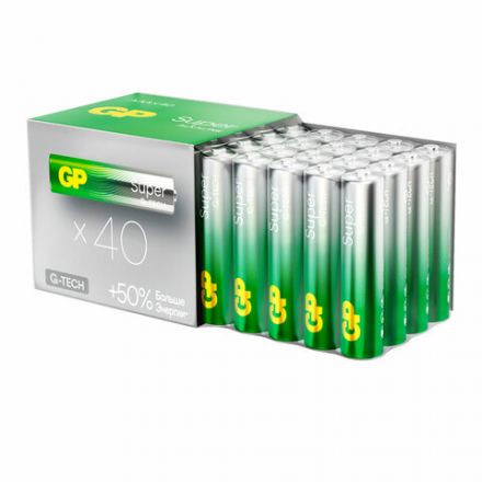 Батарейки КОМПЛЕКТ 40 шт., GP Super G-Tech AAА (LR03, 24А) алкалиновые, мизинчиковые, 24AA21-2CRSWC40