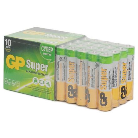 Батарейки КОМПЛЕКТ 40 шт., GP Super G-Tech AAА (LR03, 24А) алкалиновые, мизинчиковые, 24AA21-2CRSWC40
