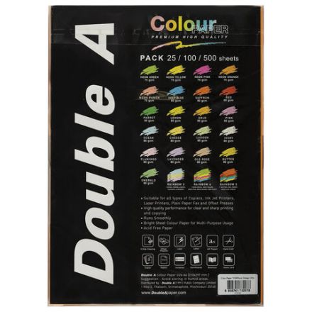 Бумага цветная DOUBLE A, А4, 75 г/м2, 100 л., ярко-оранжевая Бумага цветная DOUBLE A, А4, 75 г/м2, 100 л., ярко-оранжевая