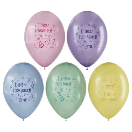 Воздушные шары, 50шт., М12/30см, MESHU "Party time", пастель, ассорти Воздушные шары, 50шт., М12/30см, MESHU "Party time", пастель, ассорти
