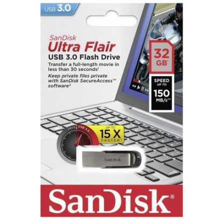 Флеш-диск 32 GB, SANDISK Ultra Flair, USB 3.0, металлический корпус, серебристый/черный, SDCZ73-032G-G46 Флеш-диск 32 GB, SANDISK Ultra Flair, USB 3.0, металлический корпус, серебристый/черный, SDCZ73-032G-G46