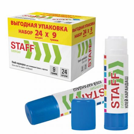 Клей-карандаш 9 г, ВЫГОДНАЯ УПАКОВКА, КОМПЛЕКТ 24 ШТУКИ, STAFF EVERYDAY, 273016 Клей-карандаш 9 г, ВЫГОДНАЯ УПАКОВКА, КОМПЛЕКТ 24 ШТУКИ, STAFF EVERYDAY, 273016