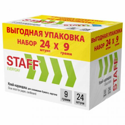Клей-карандаш 9 г, ВЫГОДНАЯ УПАКОВКА, КОМПЛЕКТ 24 ШТУКИ, STAFF EVERYDAY, 273016 Клей-карандаш 9 г, ВЫГОДНАЯ УПАКОВКА, КОМПЛЕКТ 24 ШТУКИ, STAFF EVERYDAY, 273016