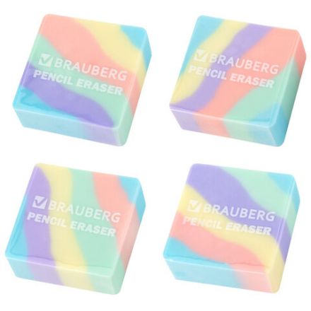 Ластик кросс-серия PASTEL, 34х34х14 мм, квадратный, ассорти, ЭКО ПВХ, BRAUBERG, 273210