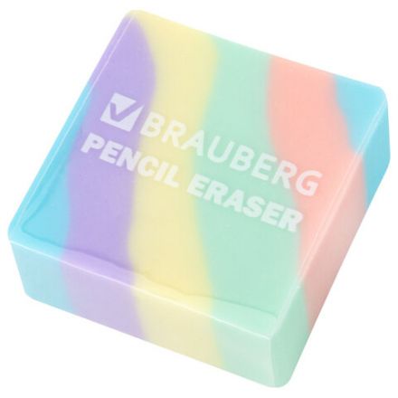 Ластик кросс-серия PASTEL, 34х34х14 мм, квадратный, ассорти, ЭКО ПВХ, BRAUBERG, 273210