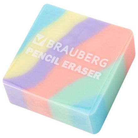 Ластик кросс-серия PASTEL, 34х34х14 мм, квадратный, ассорти, ЭКО ПВХ, BRAUBERG, 273210