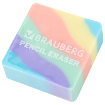 Ластик кросс-серия PASTEL, 34х34х14 мм, квадратный, ассорти, ЭКО ПВХ, BRAUBERG, 273210