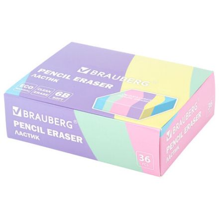 Ластик кросс-серия PASTEL, 34х34х14 мм, квадратный, ассорти, ЭКО ПВХ, BRAUBERG, 273210