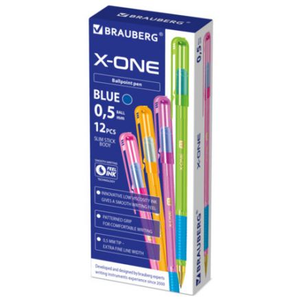 Ручка шариковая с грипом BRAUBERG "X-ONE NEON", СИНЯЯ, корпус ассорти, узел 0,5 мм, линия письма 0,35 мм, 143987 Ручка шариковая с грипом BRAUBERG "X-ONE NEON", СИНЯЯ, корпус ассорти, узел 0,5 мм, линия письма 0,35 мм, 143987