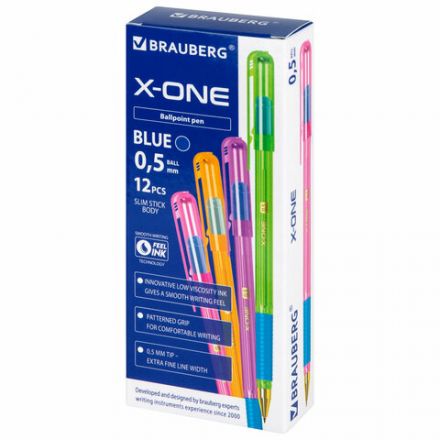 Ручка шариковая с грипом BRAUBERG "X-ONE NEON", СИНЯЯ, корпус ассорти, узел 0,5 мм, линия письма 0,35 мм, 143987 Ручка шариковая с грипом BRAUBERG "X-ONE NEON", СИНЯЯ, корпус ассорти, узел 0,5 мм, линия письма 0,35 мм, 143987
