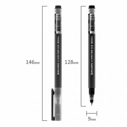 Ручка гелевая BRAUBERG "X-WRITER 1800", УВЕЛИЧЕННАЯ ДЛИНА ПИСЬМА 1 800 м, ЧЕРНАЯ, стандартный узел 0,5 мм, 144135