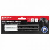 Маркеры перманентные BRAUBERG WHITE EXTRA, БЕЛЫЕ, НАБОР 2 ШТУКИ, круглый наконечник 3 мм, 152489 Маркеры перманентные BRAUBERG WHITE EXTRA, БЕЛЫЕ, НАБОР 2 ШТУКИ, круглый наконечник 3 мм, 152489