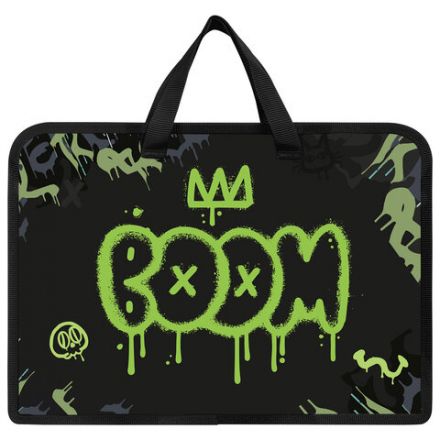 Папка на молнии с ручками ЮНЛАНДИЯ А4, 1 отделение, пластик, ширина 45 мм, "Boom", 272151