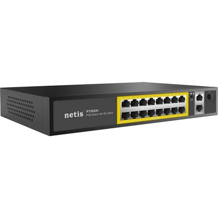 Коммутатор Netis P116GH 16х100 Мбит/с PoE+ 240Вт, 2х1000 Мбит/с, 1xSFP