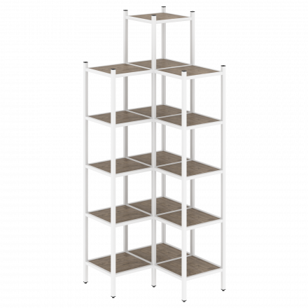 Loft Угловой внутренний стеллаж наборный VR.L-46 Тиквуд тёмный/Белый металл 862*862*2280 Loft Угловой внутренний стеллаж наборный VR.L-46 Тиквуд тёмный/Белый металл 862*862*2280
