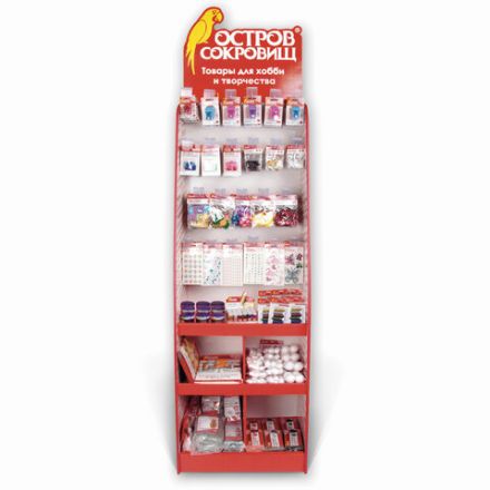 Стойка для размещения товара напольная усиленная ОСТРОВ СОКРОВИЩ, 200х60х40 см, 3 полки, 25 крючков, 504343 Стойка для размещения товара напольная усиленная ОСТРОВ СОКРОВИЩ, 200х60х40 см, 3 полки, 25 крючков, 504343