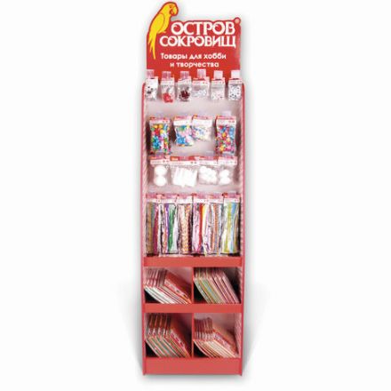 Стойка для размещения товара напольная усиленная ОСТРОВ СОКРОВИЩ, 200х60х40 см, 3 полки, 25 крючков, 504343 Стойка для размещения товара напольная усиленная ОСТРОВ СОКРОВИЩ, 200х60х40 см, 3 полки, 25 крючков, 504343