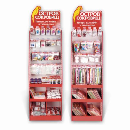 Стойка для размещения товара напольная усиленная ОСТРОВ СОКРОВИЩ, 200х60х40 см, 3 полки, 25 крючков, 504343 Стойка для размещения товара напольная усиленная ОСТРОВ СОКРОВИЩ, 200х60х40 см, 3 полки, 25 крючков, 504343